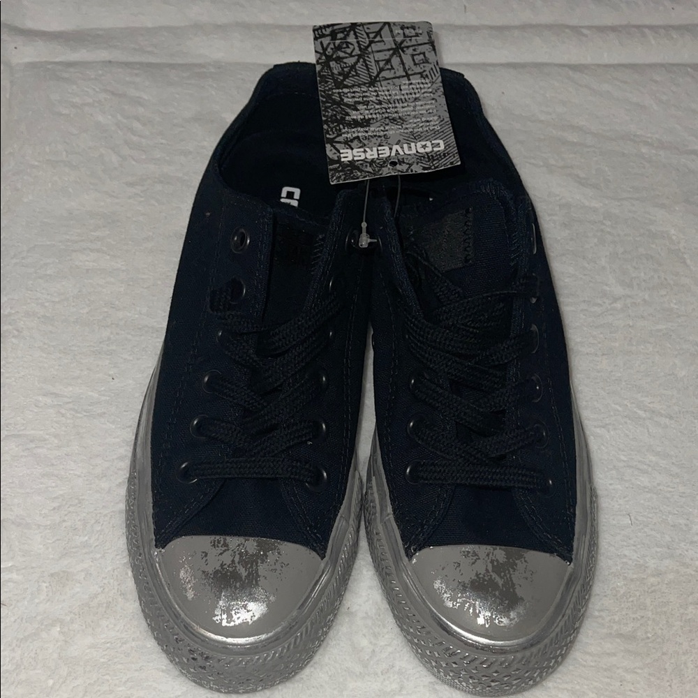 Converse Black Sneakers with Silver Metallic bottoms/toe
